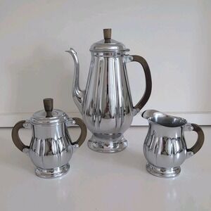 Farber Bros Krome Kraft Coffee Tea Server Set Teapot Sugar Creamer Bakelite Vtg